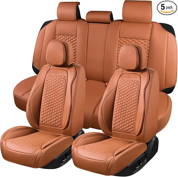 Car Seat Covers Full Set Leather Seat Covers Automotive Seat Covers Universal Car Seat Cover for Most Cars Brown