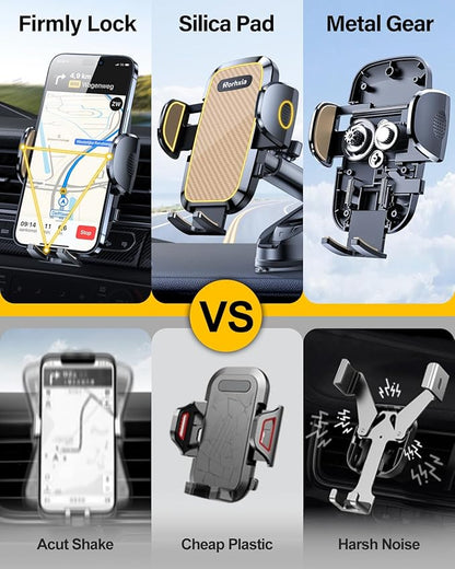 3-in-1 Phone Mount for Car [Most Stable and Flexible Suction Cup] Vent Dashboard Windshield Cell Phone Holder Car Fit for iPhone 15 14 13 12 Pro Max Samsung S23 S22 S21 All Phone, Gold