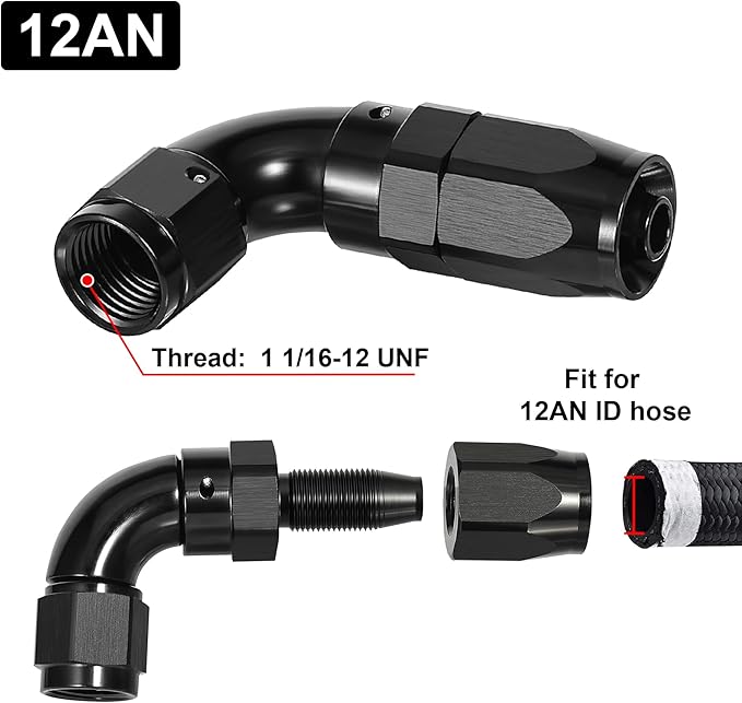 EVIL ENERGY 12AN 90 Degree One Piece Full Flow Hose End Fitting Swivel For CPE Braided Hose