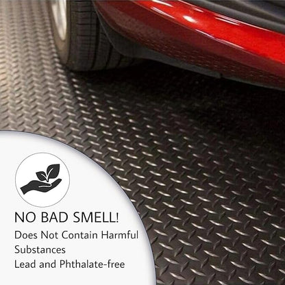 SEAL 5 x 10 Ft Premium Garage Floor Mat, Solid 2.8mm Thickened Black Commercial Grade Heavy Duty Parking Mat for Garage Floor, Golf Cart, Water/Stain Resistant Floor Runner (Embossed Diamond Plate)