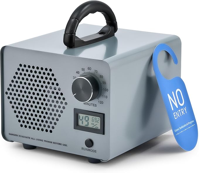 CREWORKS Ozone Odor Machine, Commercial Ozone Generator Air Purifier with Timer Display, 60000 mg/h Ozone Machine for Car Home Smoke Pet Odor Removal, High Capacity for 3200 sq ft Room, Silver