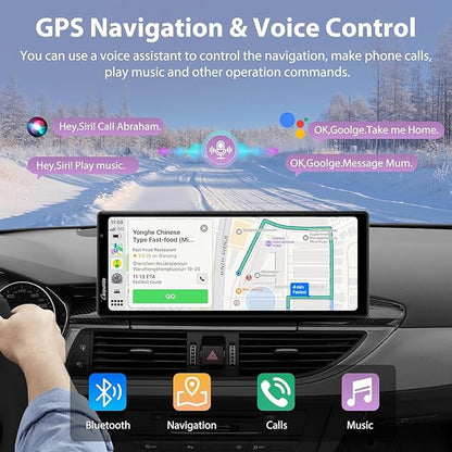 2025 Carpuride Wireless Carplay & Android Auto with Dash Cam - 10.26 Inch HD IPS Touch Car Play Screen for Car, 4K Front & 1080P Rear Camera, Loop Recording, Bluetooth Audio, Mirror Link, GPS, Siri
