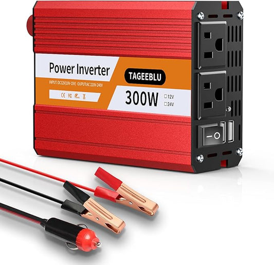 300W Power Inverter DC 12V to 110V AC Car Inverter with 4.2A Dual USB(18W) Charging Ports, Dual AC Adapter for Laptops