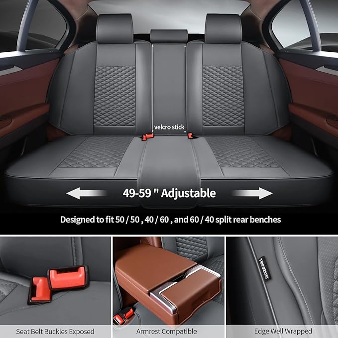 Car Seat Covers Full Set Leather Seat Covers Automotive Seat Covers Universal Car Seat Cover for Most Cars Gray
