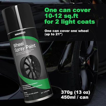 NADAMOO Aluminum Wheel Spray Paint, Car Rim Aerosol Paint for Recolor and Protection of Metal Surface, Semi-gloss Black, 2 Cans, 13 Oz Per Can