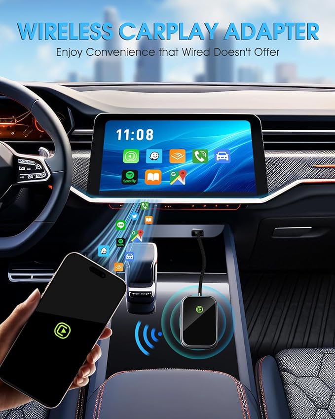 Wireless CarPlay Adapter - Fast & Stable Connection for Carplay Wireless Adapter Convert Factory Wired to Wireless CarPlay Dongle Plug & Play Car Play Fit for iPhone iOS 10+ (Grey)