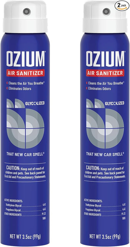 Ozium 3.5oz Air Sanitizer Spray & Odor Eliminator for Homes, Cars, Offices and More, New Car Smell, (Pack of 2)