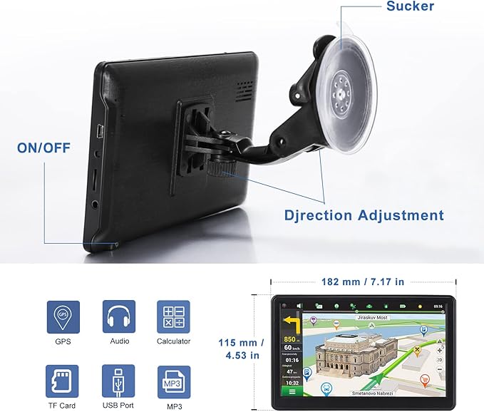 GPS Navigator for Car, Latest 2025 Map 7 inch Touch Screen Car GPS 256-16GB, Voice Turn Direction Guidance, Support Speed and Red Light Warning, Pre-Installed North America Lifetime map Free Update