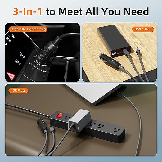 Starlink Mini Power Cable 3-in-1 33FT/10M USB-C to DC 12-24V Car Power Cord, 100W Waterproof Cigarette Lighter Plug DC Male Input Charging Extension Cable for Starlink Mini