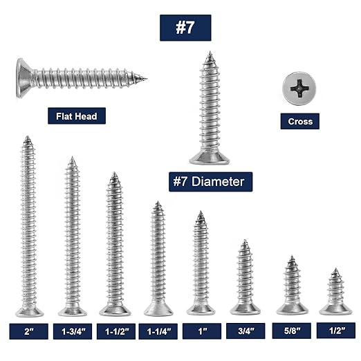 #7 x 1/2" Wood Screw 100Pcs 18-8 (304) Stainless Steel Screws Flat Head Phillips Fast Self Tapping Drywall Screws by SG TZH