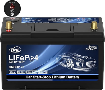 TPE Car Start-Stop Lithium Battery BCI GROUP 27 12V 80AH Car Battery with 1300CCA – High-Performance Automotive Battery with 60 Months Warranty