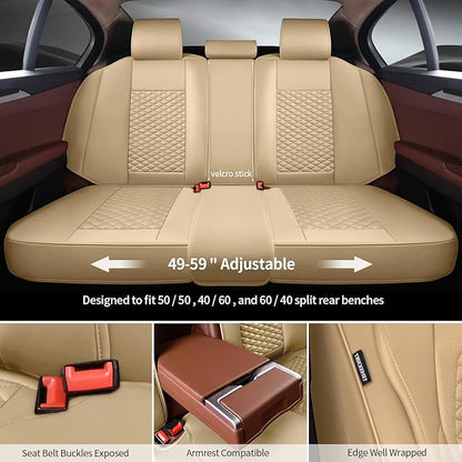 Car Seat Covers Full Set Leather Seat Covers Automotive Seat Covers Universal Car Seat Cover for Most Cars Beige