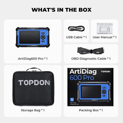 TOPDON ArtiDiag600 Pro, OBD2 Scanner Diagnostic Tool for All Systems, Code Reader Scan Tool with 9 Essential Maintenance Functions, Car Scanner with Andriod OS, Upgraded Version of AD600S/AD500