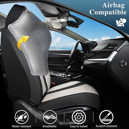 Car Seat Covers Full Set, Leather Seat Covers for Cars, Car Seat Protector Waterproof, Non-Slip Car Interior Covers Fit for Most Cars, SUV, Vans, Trucks,5Seaters,Full Set,Black-White