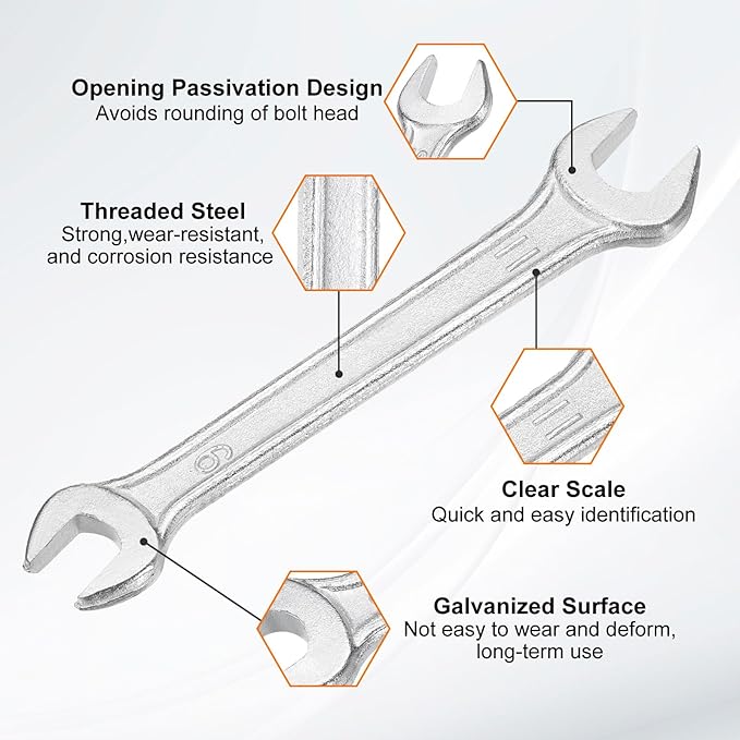 HARFINGTON 5pcs Double Open End Wrench 9mm x 11mm Metric 15 Degree Offset Angle Small Flat Head Wrench Galvanizing Open Ended Spanner for Automotive Repair Furniture Assembly