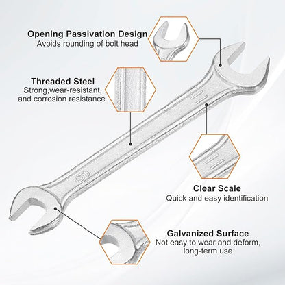 HARFINGTON 5pcs Double Open End Wrench 9mm x 11mm Metric 15 Degree Offset Angle Small Flat Head Wrench Galvanizing Open Ended Spanner for Automotive Repair Furniture Assembly