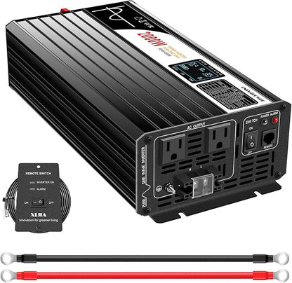 Xijia 2000W (Peak Power 4000W) Pure Sine Wave dc to ac Inverter Remote Switch DC 24V to AC 120V 60HZ Solar Converter for Home car rv &Yacht (DC24V (Range 20V-30V) 2000W)