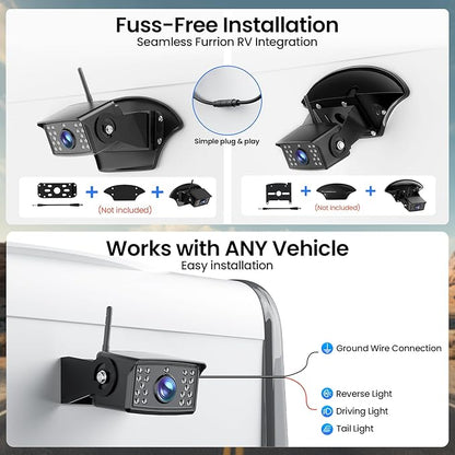 RV Backup Camera, Vehicle Backup Camera with AI Detection, 1080P Backup Cameras, 7'' Waterproof Wireless Backup Camera with DVR Recording & Night Vision for Car, Van, SUV, Truck, Trailer