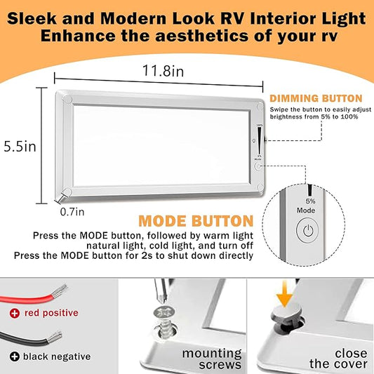 4 Pack RV Lights Interior,3 Color RV LED Super Bright Fixture,12V RV Ceiling Dome Light with ON/Off Dimmable Switch Energy Saving Gift Package for RV/Camper/Car/Trailer/Boat