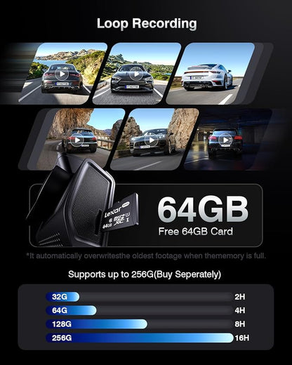 4K Dash Cam Front and Rear with GPS, Upgraded 5.8G WiFi, Dual Dash Camera for Cars, Night Vision, WDR, 160°Wide Angle, 24H Parking Monitor, Emergency Lock, 3" IPS Screen (64GB Card Included)