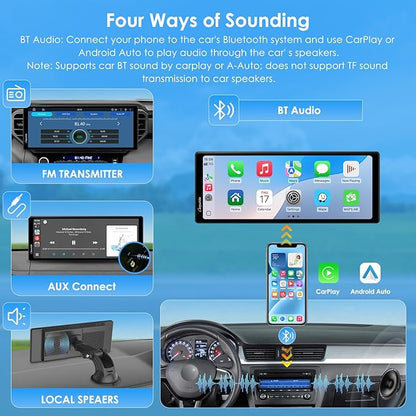 CARPURIDE 10.26 Inch Wireless/Wired Apple CarPlay, Android Auto and Mirror Link - 1600 * 600 IPS Touch Screen Portable Car Stereo, Bluetooth Audio, Siri, Navigation Car Screen for All Vehicles
