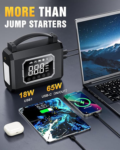 Jump Starter 3000A, Car Battery Jumper Starter Portable (All Gas 10L Diesel Engine) with 65W Quick Charger, 12V Portable Jump Box with 4 Modes Flashlight and Jumper Cable (Black)