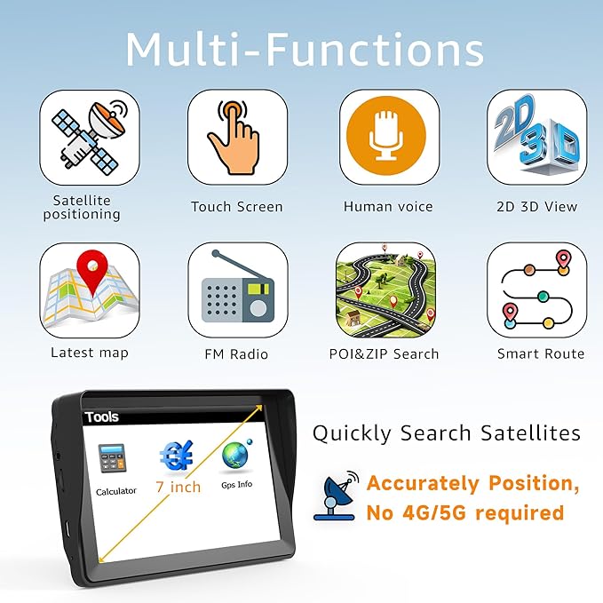 7-Inch GPS Navigator for Car Truck RV, 2025 Offline Maps with Lifetime Free Updates, Touchscreen Sat Nav, Voice Guidance, Speed & Traffic Alerts, Custom Truck Routing