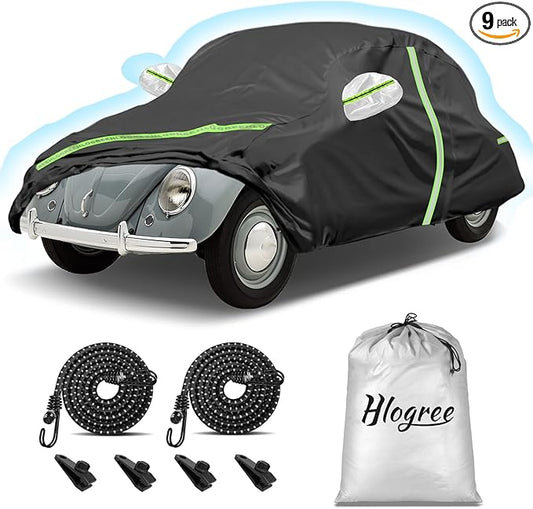Car Cover for 1960-1980 Beetle Bug Sedan 2-Door,Full Exterior Car Covers for Automobiles All Weather Waterproof Heavy Duty,Zipper/Cotton Design Rain Snow Sun Winter UV Proof【210T Taffeta】- Black