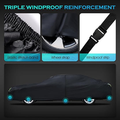 Car Cover Waterproof All Weather for Automobiles, Size A4 Universal Fit for Sedan Dodge Charger, Lincoln mkz, Hyundai Genesis, Ford Taurus, Buick Lacrosse, Mercedes Benz S-Class etc.(199 to 208 inch)
