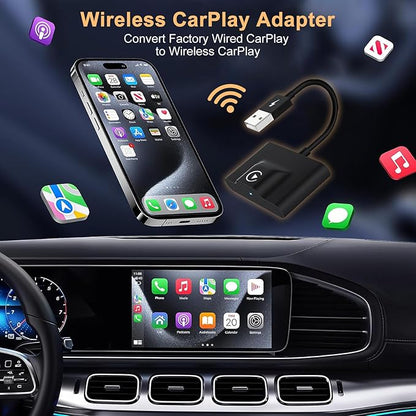 XHU Wireless CarPlay Adapter for Apple CarPlay Wireless Adapter 2025 Upgraded Convert Factory Wired CarPlay to Wireless CarPlay Box, Plug and Play Suit for iOS 10+ and Cars from 2016