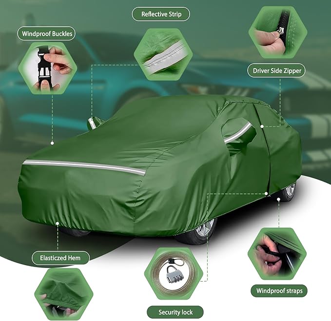 BOSSTONE Car Cover Custom Fit for Corvette C4 1984–1996, Waterproof All Weather for Automobiles Full Exterior Cover Rain Sun Snow Protector with Door Zipper (Green)