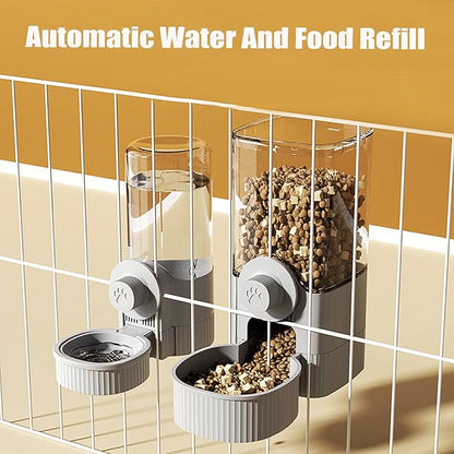 GKYZBB Hanging Automatic Food Water Dispenser,Rabbit Feeder Guinea Pig Water Bottle Food Feeder for Ferret Guinea Pig Rabbit Bunny Cage Accessories (Grey, 520ml+1200ml)