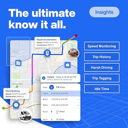GPS Tracker for Vehicles with Real-Time Location, Route History, Speed Monitoring, Geo-Fence & Accident Notifications - for Fleets & Family - Cancel Anytime