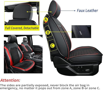LUCKYMAN CLUB F150 Seat Covers Fit for 2010-2014 F150 SuperCrew with Waterproof Faux Leather(Full Set, Black&Red)