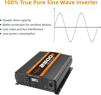2500W Inverter Pure sine Wave RV Inverter Power Inverter 12V to 110 for Car Truck semi Truck Vehicles