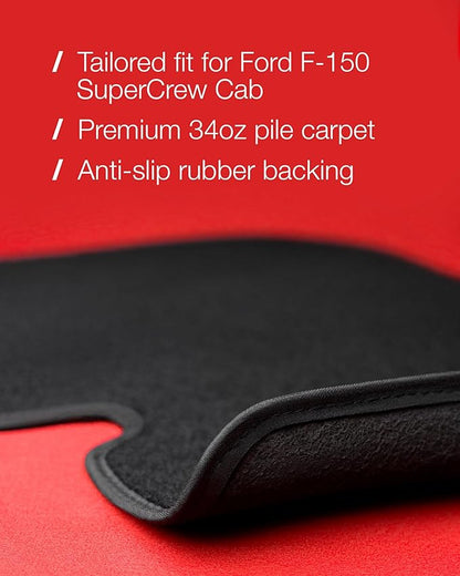 Floor Mats for Ford F150 - Tailored Fit for 2015-2025 Ford F-150 SuperCrew Cab Lightning Truck - Set of 3 - Anti-Slip Backing - 34oz Heavy Duty Carpet Mat - All Weather Car Liner
