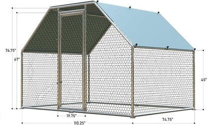 1.26’’ Large Metal Chicken Coop Walk in, Chicken Pen for Chickens, Outdoor Chicken Runs Coops Dog Kennel, Flat Roofed Chicken Runs for Yard with Anti-Ultraviolet Cover (9.2’L x6.2’W x6.4’H)