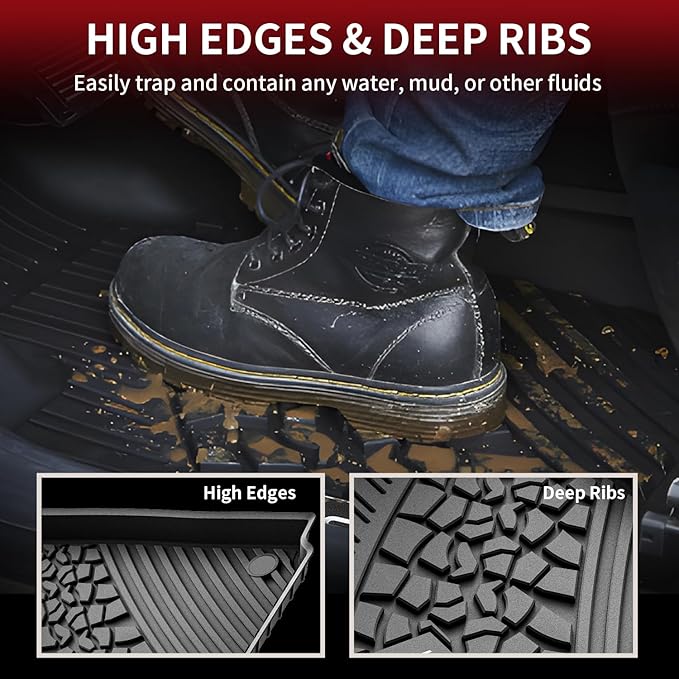 LASFIT Floor Mats for Jeep Grand Cherokee 2022-2025 5-Seat (Include 4xe, NOT for L) All Weather TPE Custom Fit Car Mats Floor Liners 1st & 2nd Row, Black