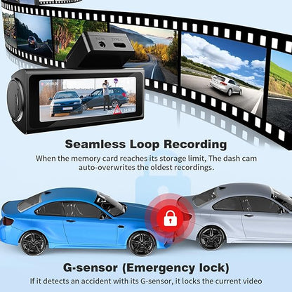 Dash Cam Front and Rear, UHD 4K Night Vision Dash Camera for Car with 3.2'' IPS Screen, 30FPS Dashcam Built-in GPS with App Control, 24H Parking Mode, G-Sensor