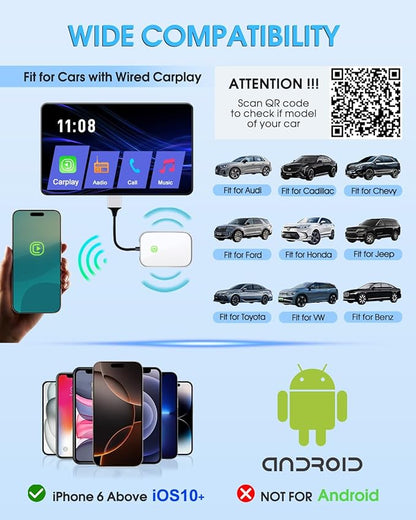 Wireless CarPlay Adapter - Fast & Stable Connection for Carplay Wireless Adapter Convert Factory Wired to Wireless CarPlay Dongle Plug & Play Car Play Fit for iPhone iOS 10+ (Silver)