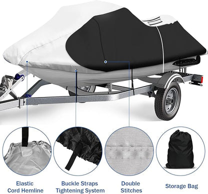 iCOVER Personal Watercraft Cover- Water Proof Heavy Duty Trailerable Jet Ski Covers for Seadoo Kawasaki Yamaha Wave Runner, Fits PWC Models Up to 125in Long