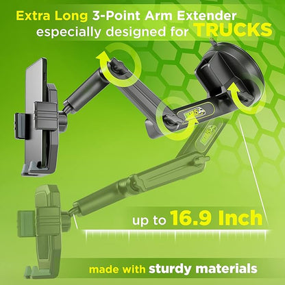 Phone Mount for Truck Phone Holder for Truck - Heavy Duty Super Suction Cup, Mobile Device Holder for Dashboard Window 16.9 inch Long Arm & Stable, iPhone & Samsung Compatible, Big Rig Trucker, Gray