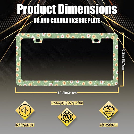 Cute Daisy Floral License Plate Frame Beautiful Flowers License Plate Holder for Personalized Car Decorative Stainless Steel Colorful License Plate Daisy Auto Part with Screws 12.2" x 6.2"