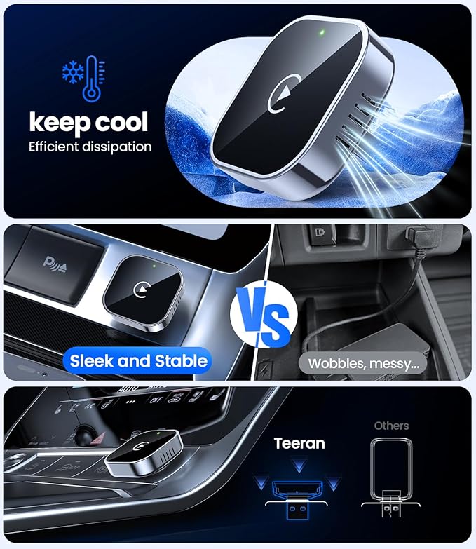 Teeran Wireless CarPlay Adapter 2025 Upgrade Wired CarPlay to Wireless, Mini USB Design for Cars with Built-in Wired Apple CarPlay Plug and Play Easy Use Fast Stable Connection Car Play for iPhone