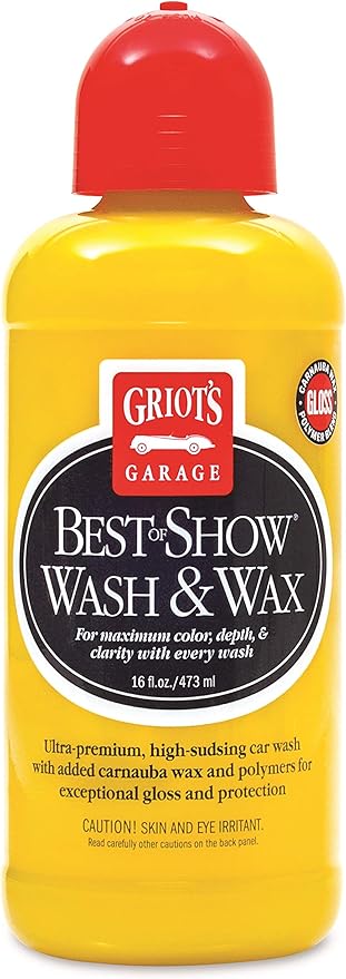 Griot's Garage Best of Show Wash and Wax for Car Detailing and Cleaning, Carnauba-Packed Coating, High Gloss Shine and Protection for Auto Paint, 10974, 16oz