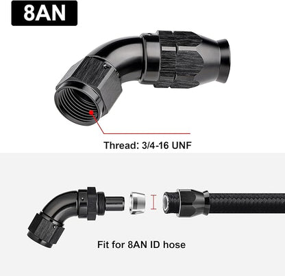 EVIL ENERGY 8AN 60 Degree PTFE One Piece Full Flow End Hose Fitting Aluminum Black