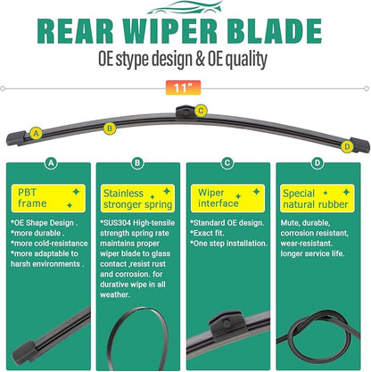 26" 22" 11" Windshield Wiper Blades Replacement for Mercedes-Benz GLS450 GLS580 GLS63 AMG 2020 2021 2022 2023 2024 GLS 450 580 63 AMG Premium All Weather Front Rear Wipers Set - OEM Quality(Pack of 3)