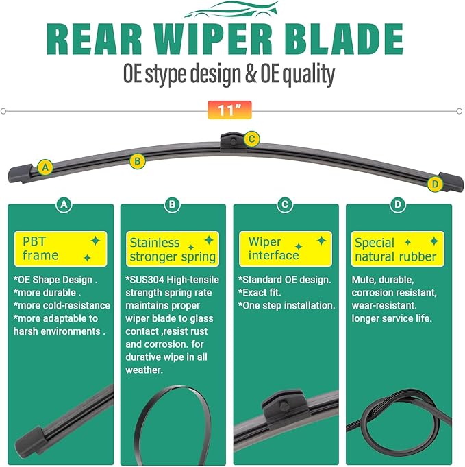 26" 19" 11" Windshield Wiper Blades Replacement for Mercedes-Benz GLA250 GLA35 GLA45 AMG 2021 2022 2023 2024 GLA 250 35 45 AMG Premium All Weather Front Rear Wipers Set - OEM Quality (Pack of 3)