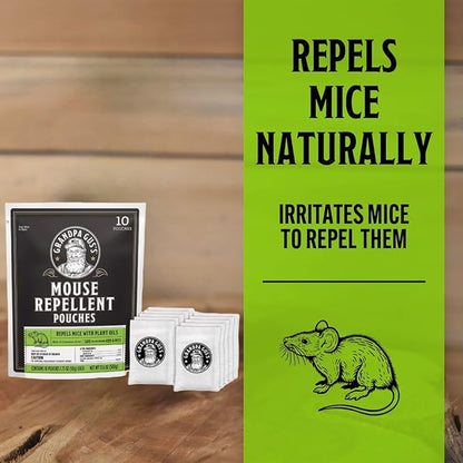Grandpa Gus's Extra-Strength Mouse Repellent Pouches, Cinnamon/Peppermint Oils Repel Mice from Nesting & Freshen Air in Car/RV/Boat/Garage/Shed/Cabin, 1.75 oz (Pack of 10)