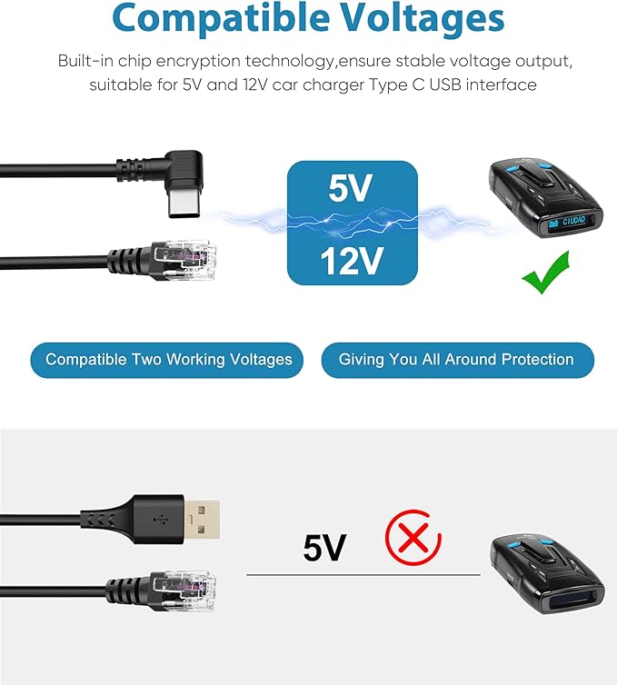 Radar Detector Cable, Type C to RJ11 Plug Cable,for Escort Radenso XP Uniden Beltronics Cobr Whistler Radar Detector,Replacement Power Cable for Radar Detectors